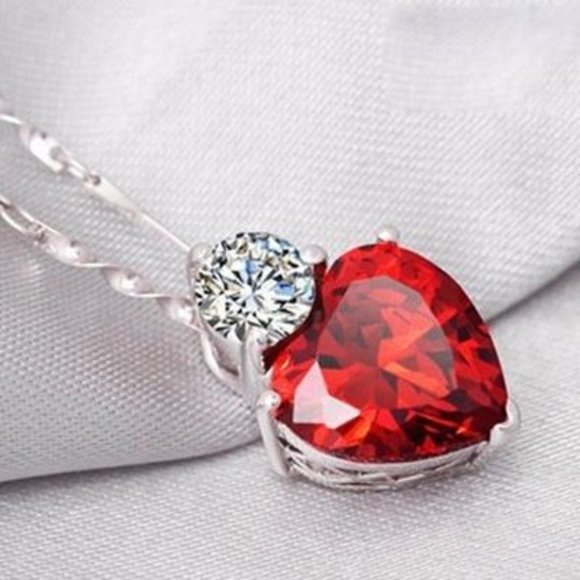 White Gold Plated Red Heart Cut AAAAA CZ - Picture 4 of 5